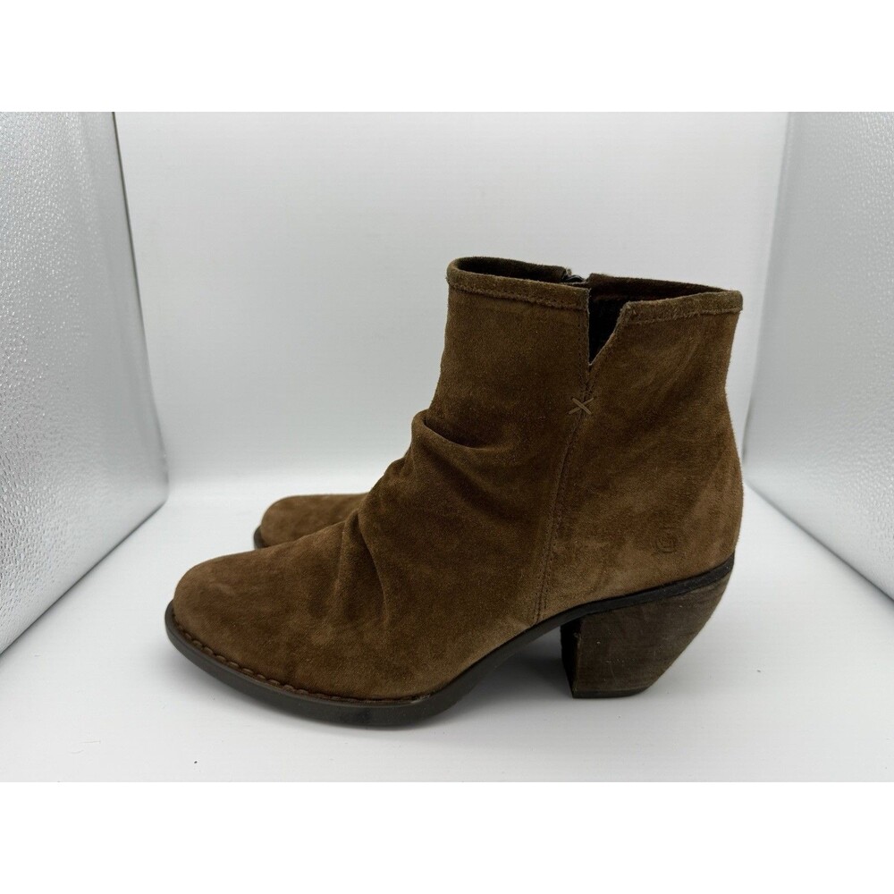 Born Boots Womens 9.5 Brown Leather Booties 2.75" Heel Side Zip Travel Minimal